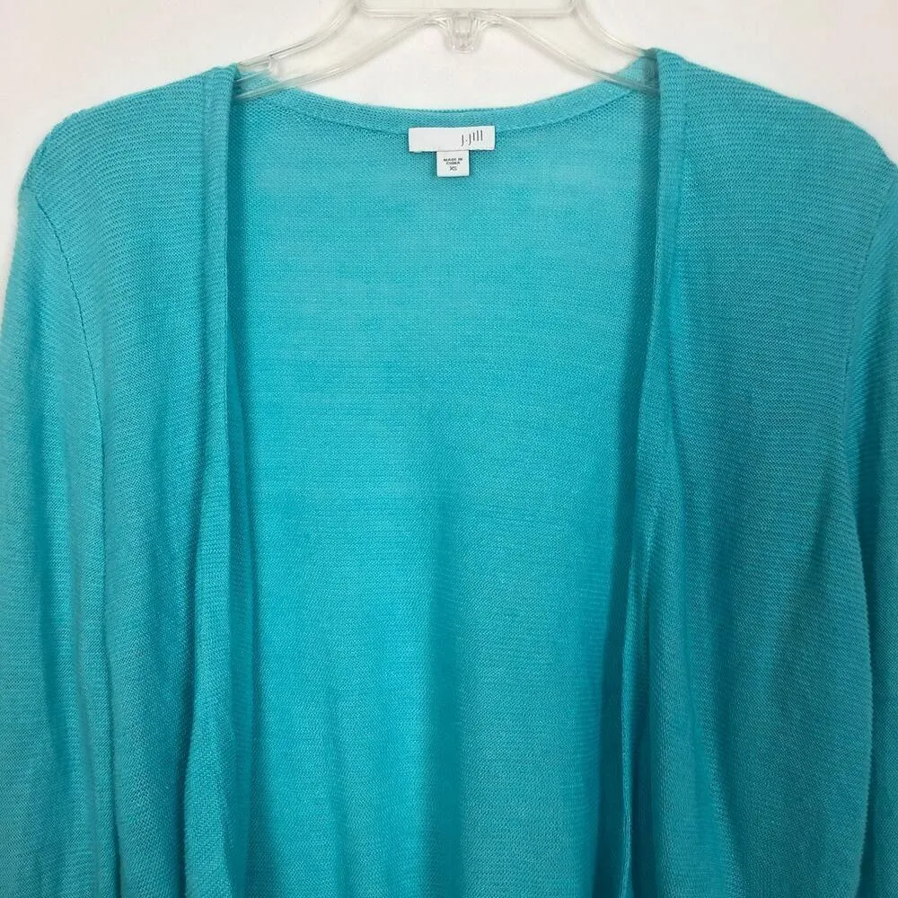 J. Jill Cardigan Cardigan Womens XS Linen Quiet Luxury Career Beachy Nautical Blue - Image 3