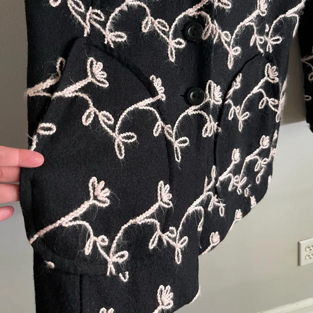 Vintage Y2K Focus by Shani Black Embroidered Jacket XL Floral Wool Blend Coat - Image 5