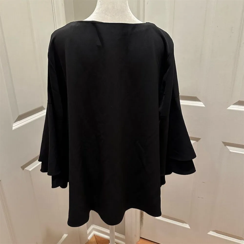 Lane Bryant Women's Black V-Neck Bell Sleeve Blouse Size 14/16 Casual Top - Image 2