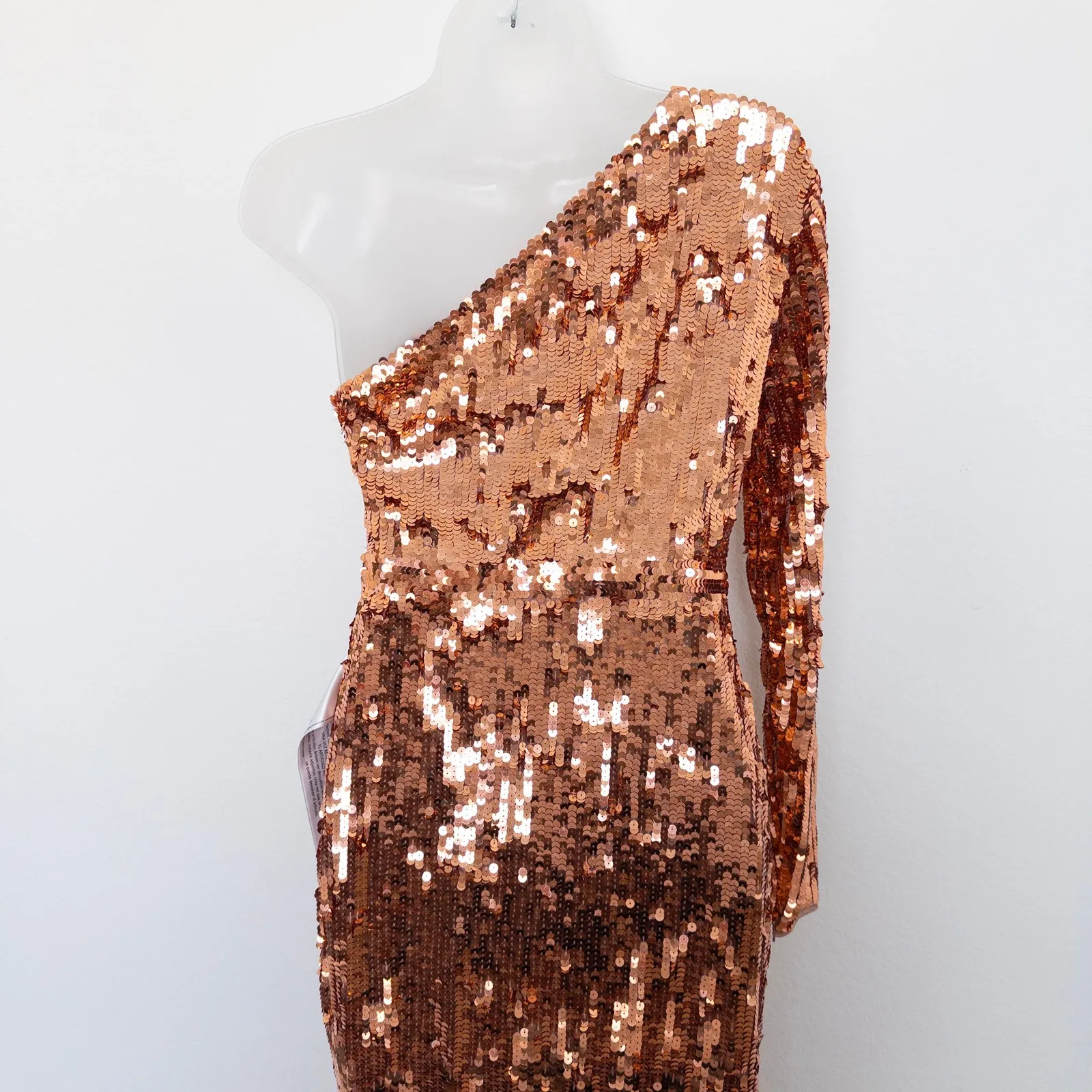 Mac Duggal Womens Dress Size 2 Copper Sequin One Shoulder Maxi Gown Formal Glam - Image 10