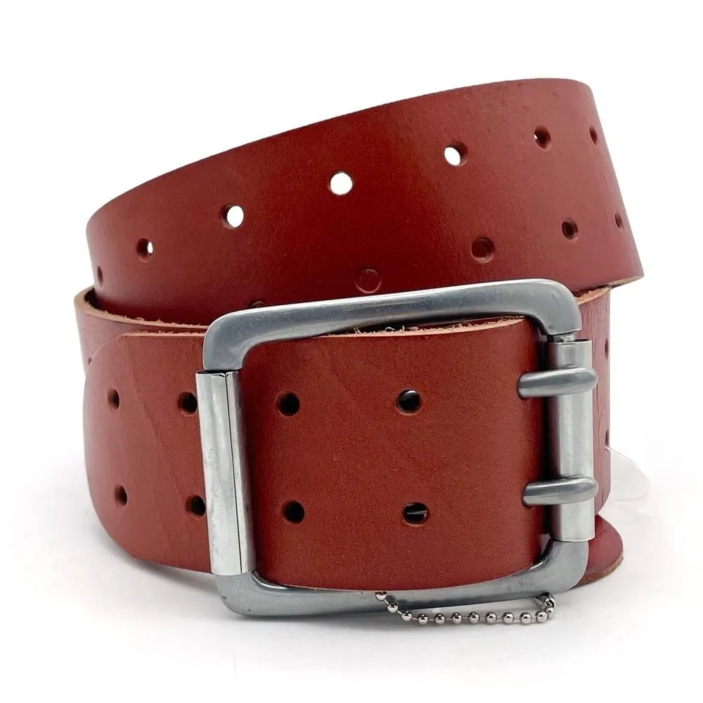 NWT Linea Pelle Brown Genuine Leather Belt Size Small Double Prong Buckle NEW - Image 3