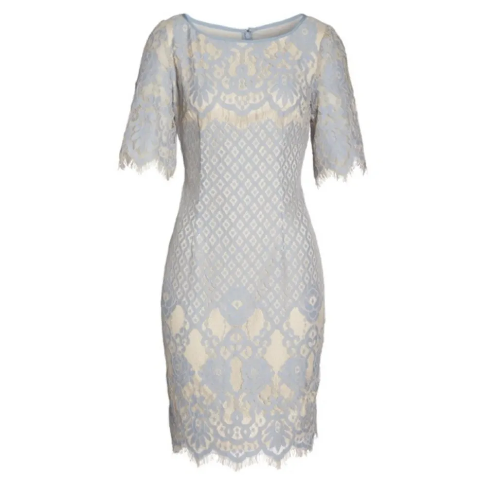 Bell Sleeve Georgia Lace Sheath Cocktail Dress Blue Size 6 - Image 16