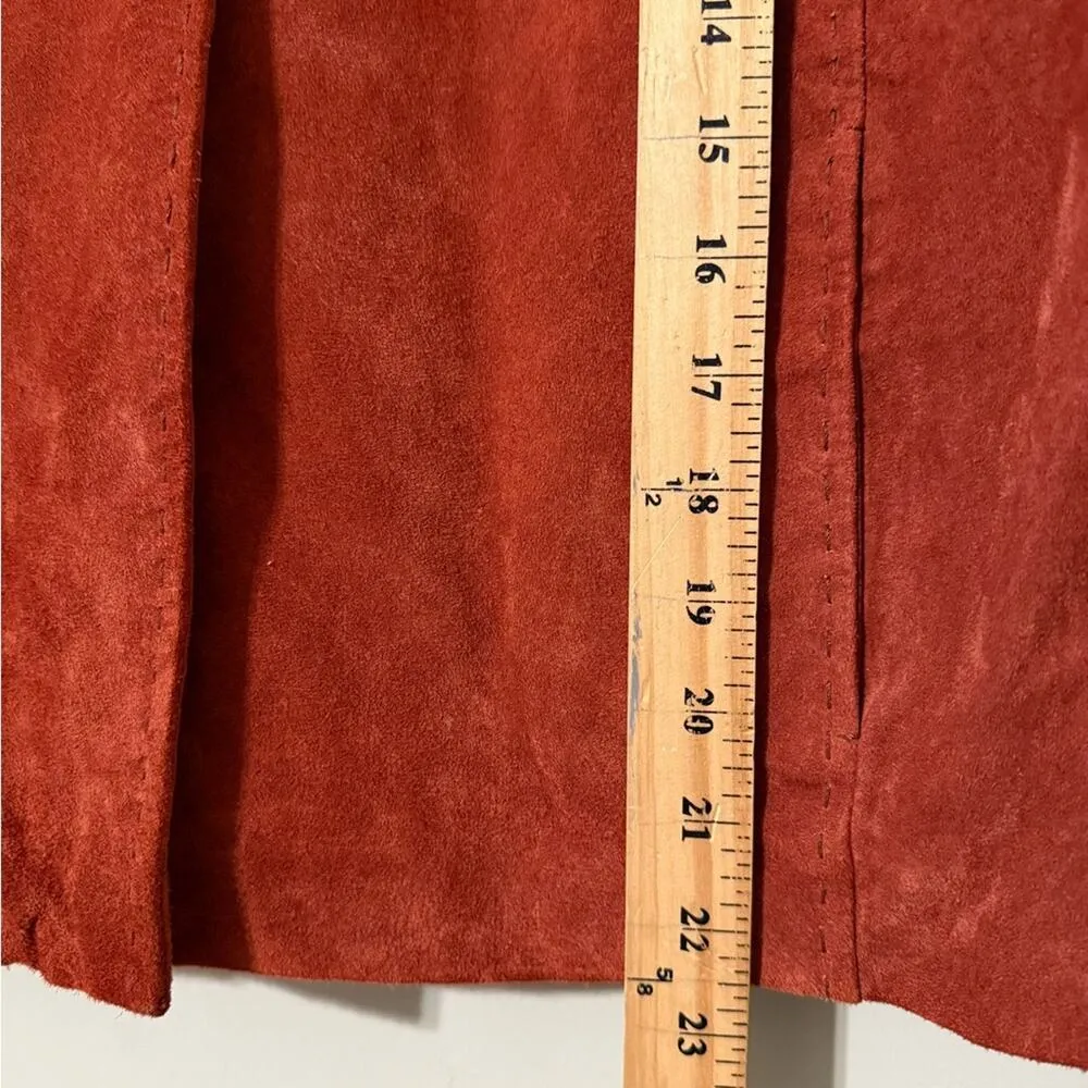 Coldwater Creek large 100% Leather two button blazer jacket Rust Orange 3/4 slvs - Image 2