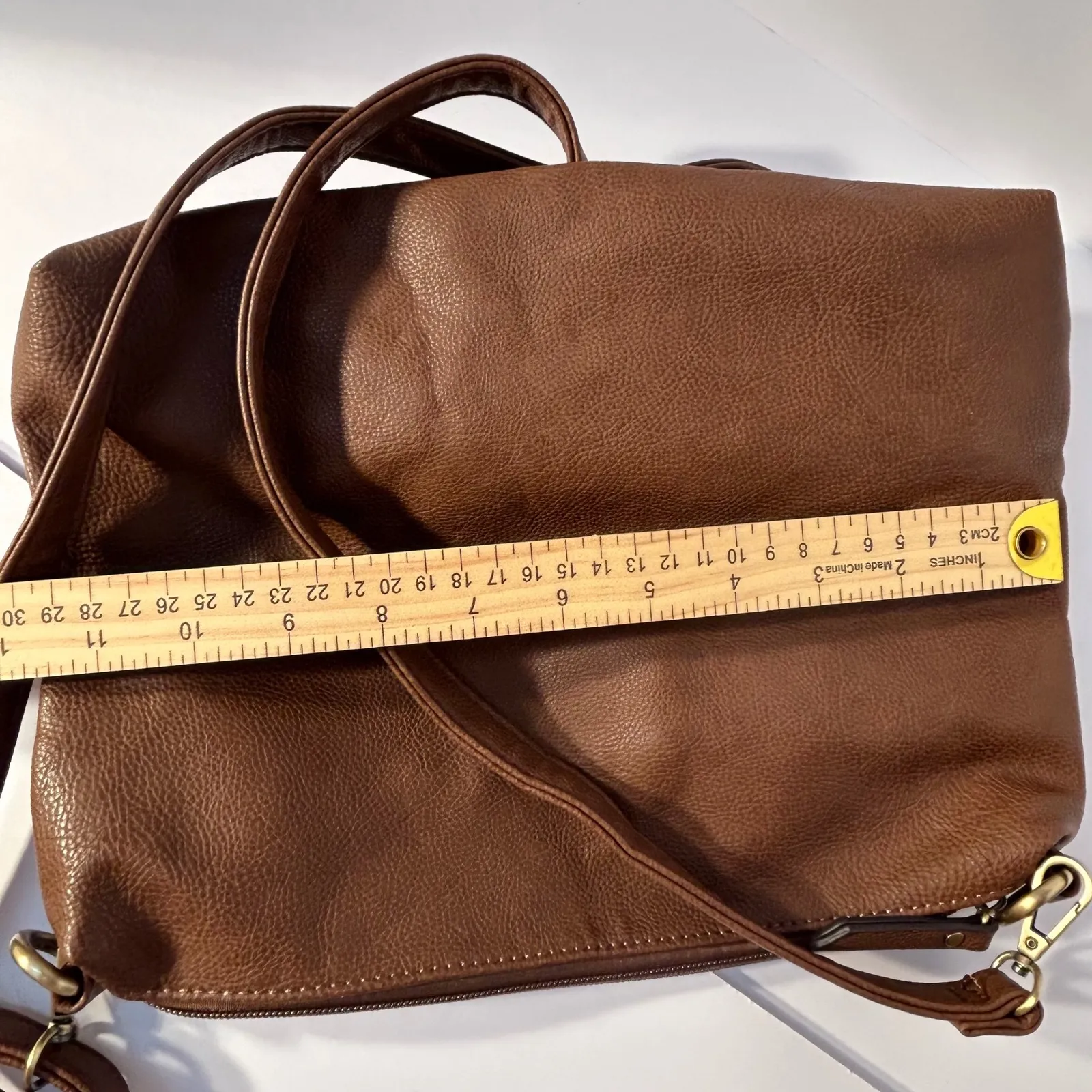 JOY Susan Faux Leather Crossbody Bag Brown Textured Adjustable Strap Zip Boho - Image 5