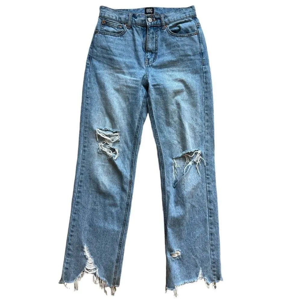 Womens Urban Outfitters BDG Distressed Raw Hem Light Rinse Cowboy Jeans - Sz 26 - Image 2