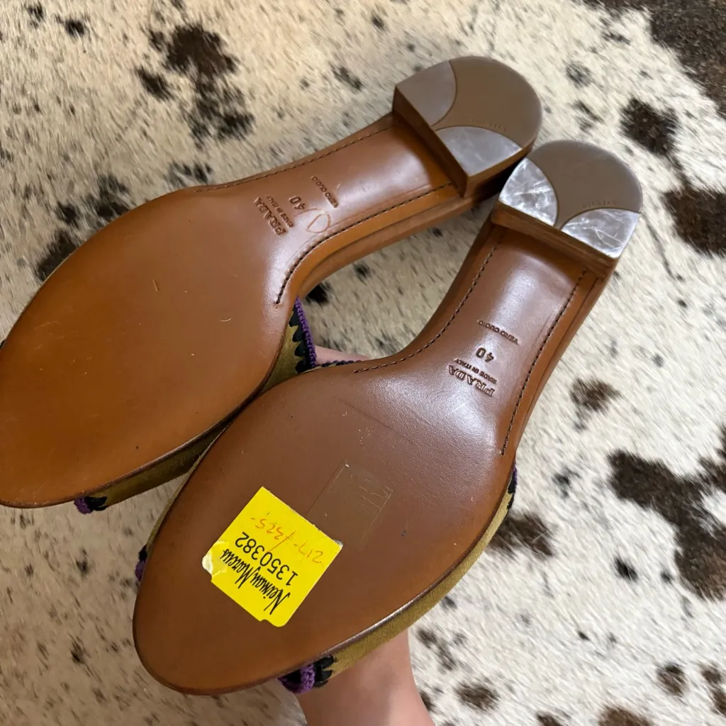 Prada  Green Suede Leather Slides Sandals Size 40 NWOT - Image 3