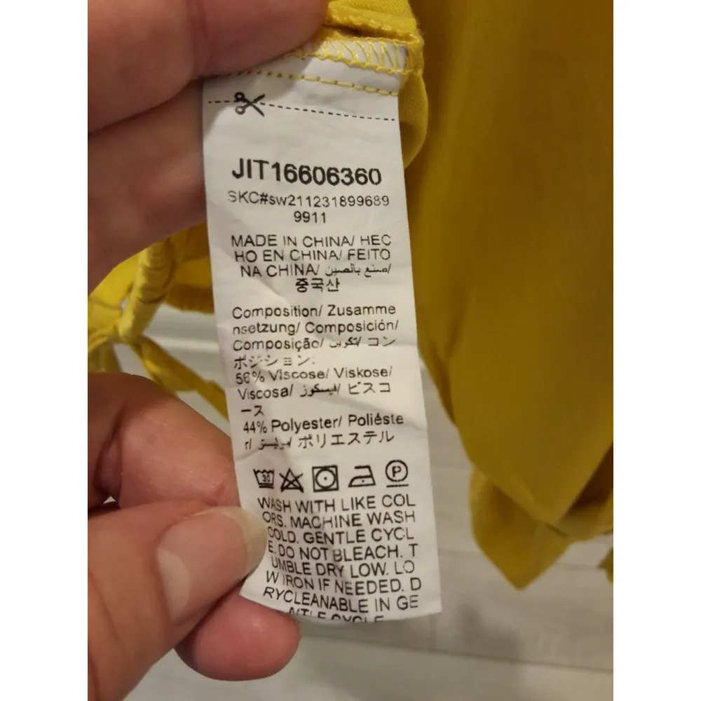 Shein Long Sleeve Cropped Yellow Tie Sleeves Drawing String Button Up Top - Image 6