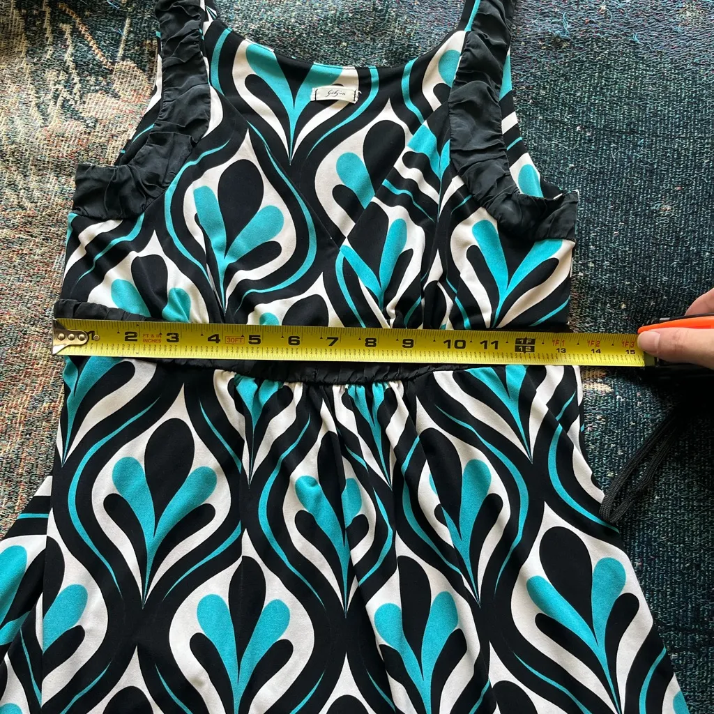 Gibson Blue Black Abstract Print Flowy Sleeveless Blouse Top SZ M USA Made Y2K - Image 12