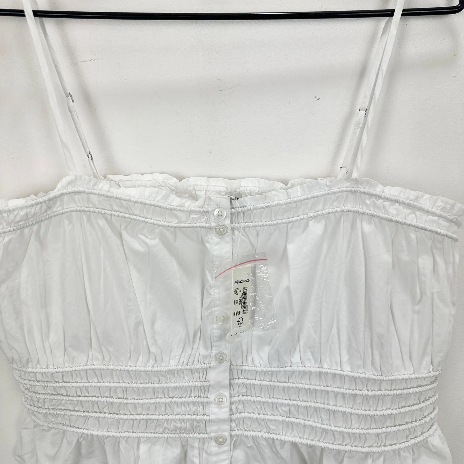 Madewell Smocked Button Front Top Poplin Cotton Eyelet White Stretch Medium NWT - Image 8
