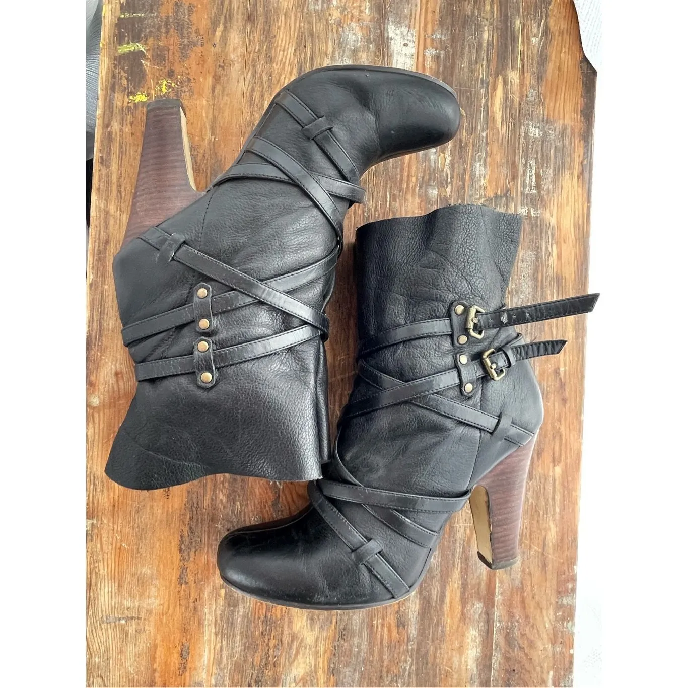 Kelly & Katie Women's Leather Strappy Double Buckle Heeled Boots Black Size 8.5‎ - Image 9