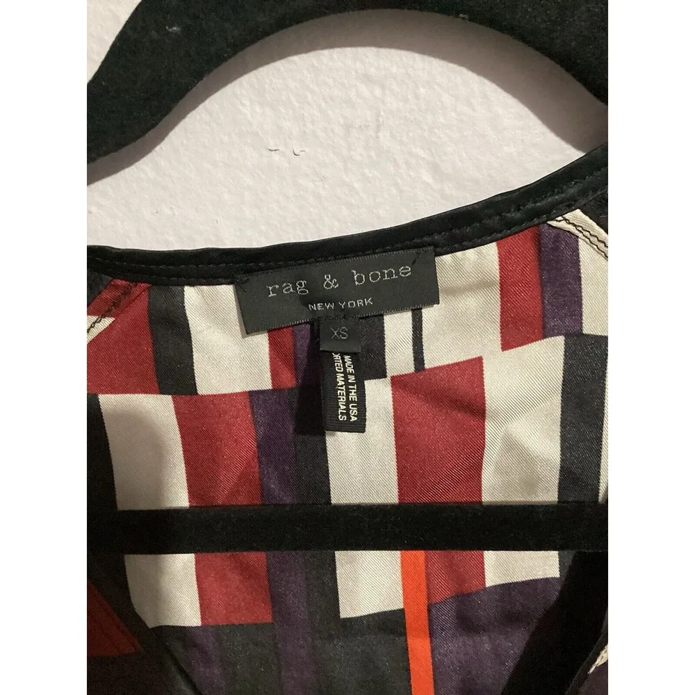 Rag & Bone Bus Seat Hill Geometric Printed Silk Racerback Tank Top Blouse XS - Image 4