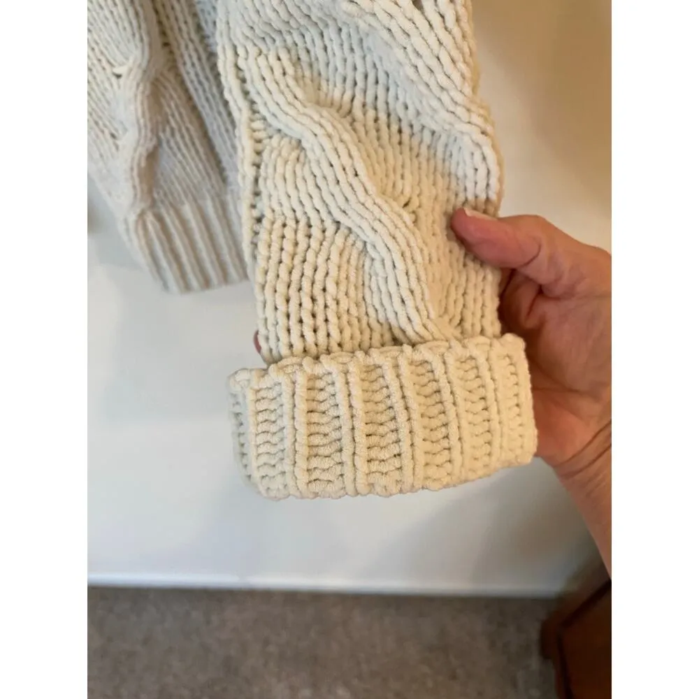 Harper Heritage Slouchy Chunky Knit Open Cardigan Sweater Cream Womens Medium - Image 4