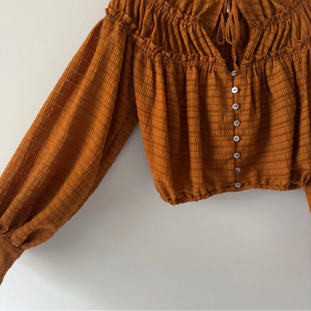 Free People Hailey Blouse Rust Brown Ruffled Women's Top peasant button down XS - Image 4