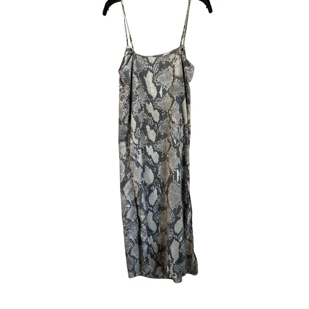 H&M Snake Print Gray and Cream Satin Midi Slip Spaghetti Strap Dress Sz S - Image 2