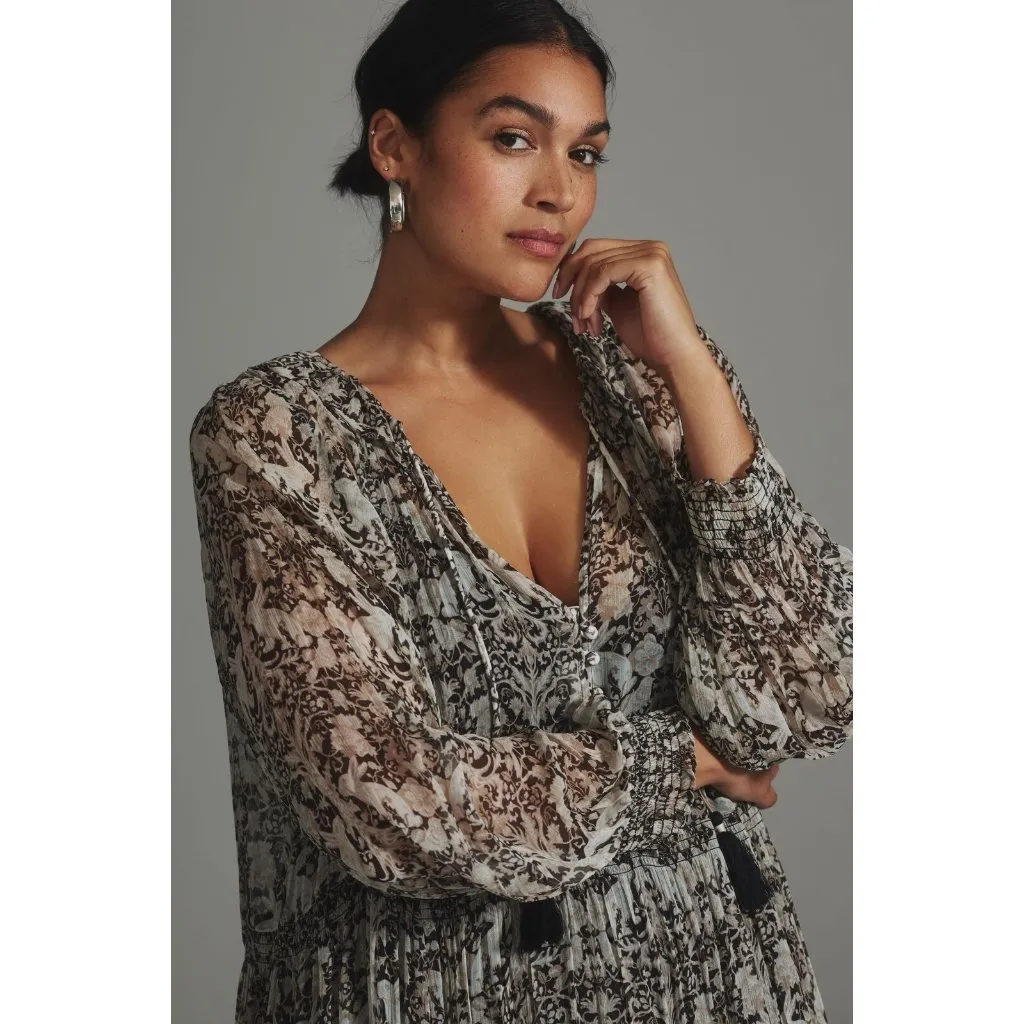 NWT Anthropologie The Marais in Black & White Rabbit Print Chiffon Maxi Dress 1X - Image 3