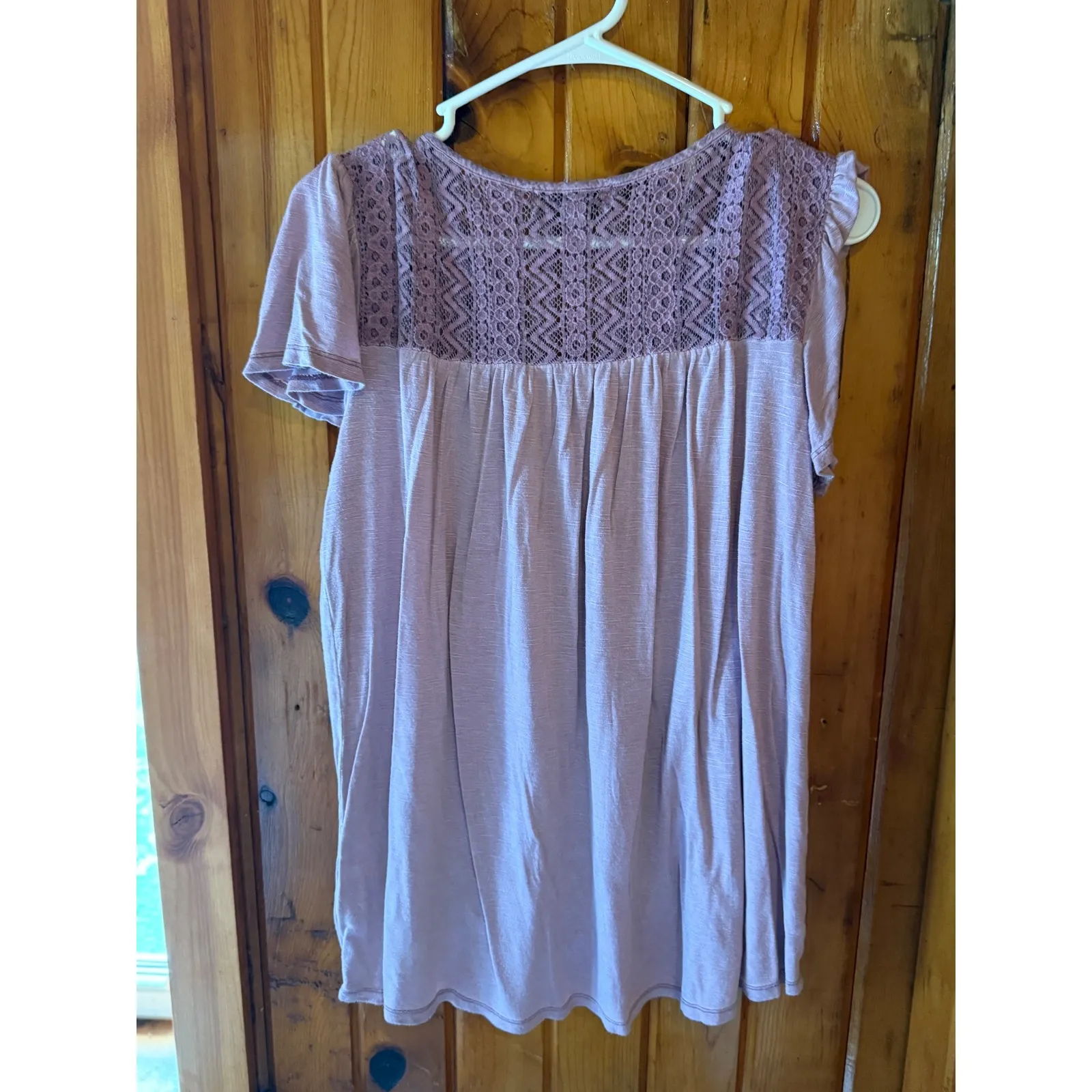 Knox Rose Womens Top Blouse Mauve Purple Lace V Neck Short‎ Sleeve Size M - Image 2