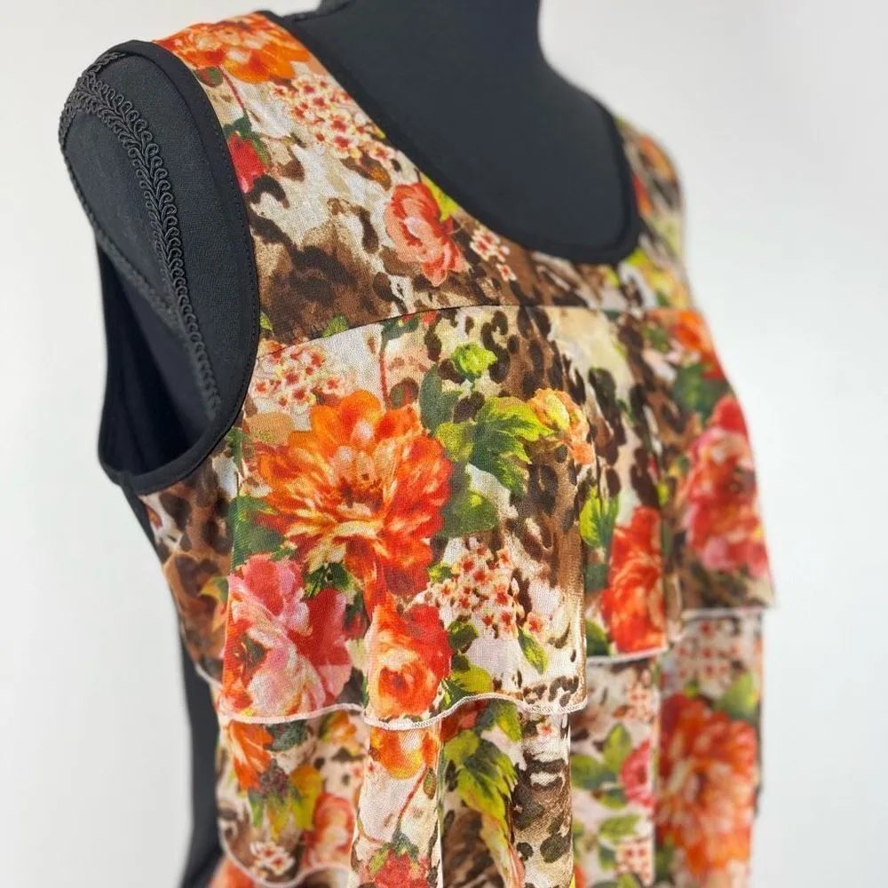 Susan Lawrence Floral Ruffle Sleeveless Blouse Sz M Women’s Animal Print - Image 2