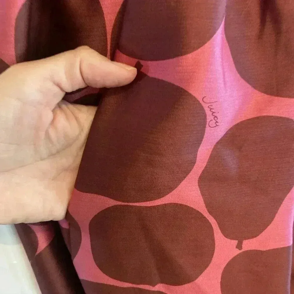 JUICY COUTURE‎ Apple Print PINK Sleeveless SILK BUBBLE DRESS Size 8 Preppy Party - Image 2