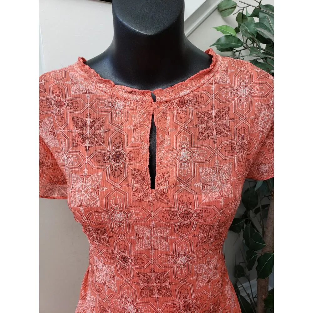 Covington Orange Patterned Maxi Skirt Set Size 12 Short Sleeve Lined Vintage - Image 3