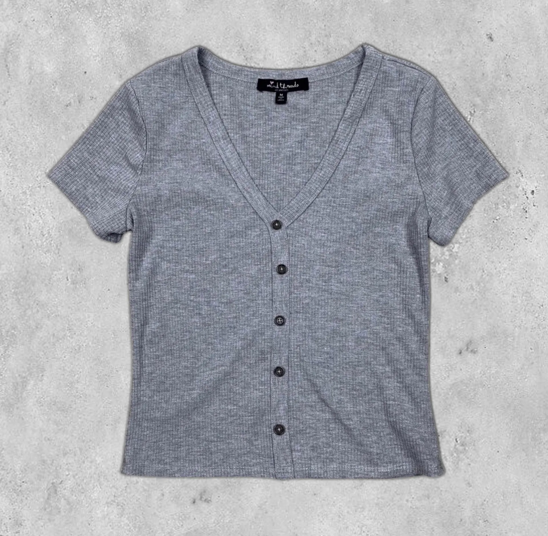Mixed Threads Los Angeles Basic Ribbed Gray Button Front Top  - Image 7