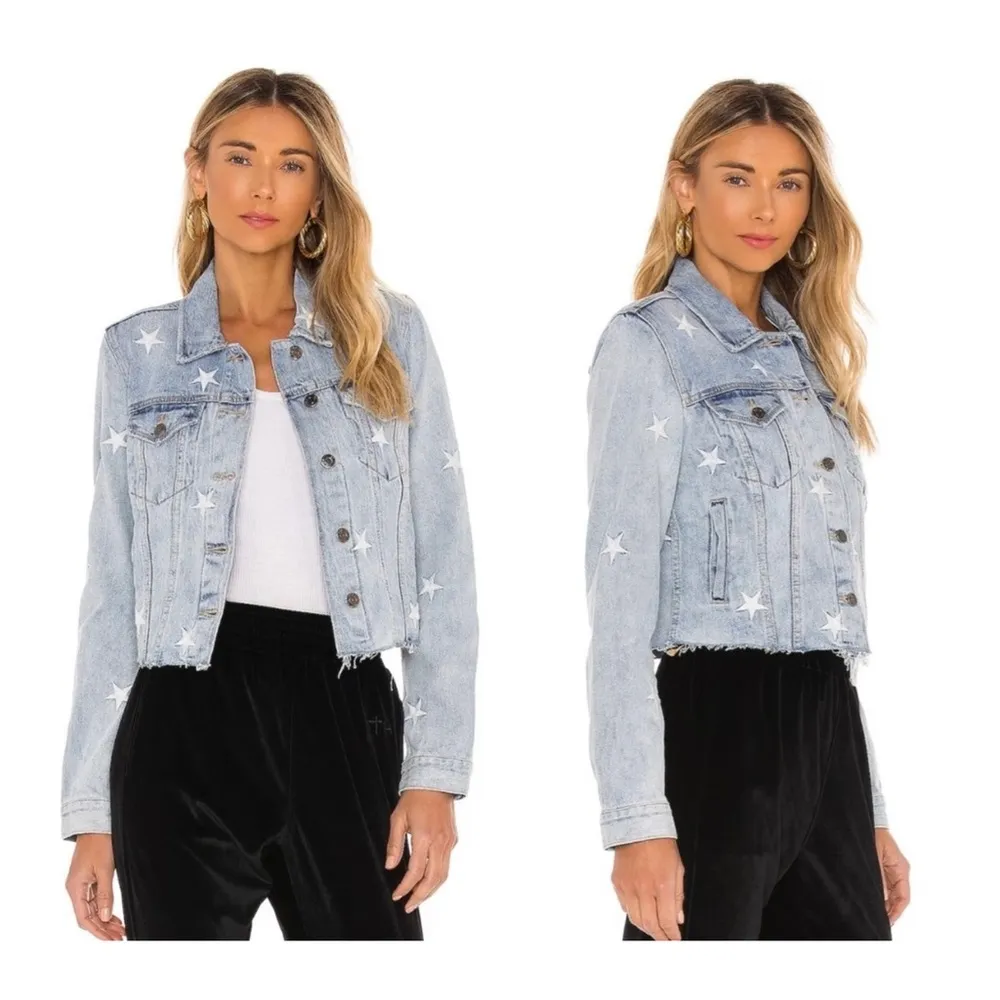 Brando White Star Cropped Denim Jacket White Zodiac Embroidered Small - Image 7