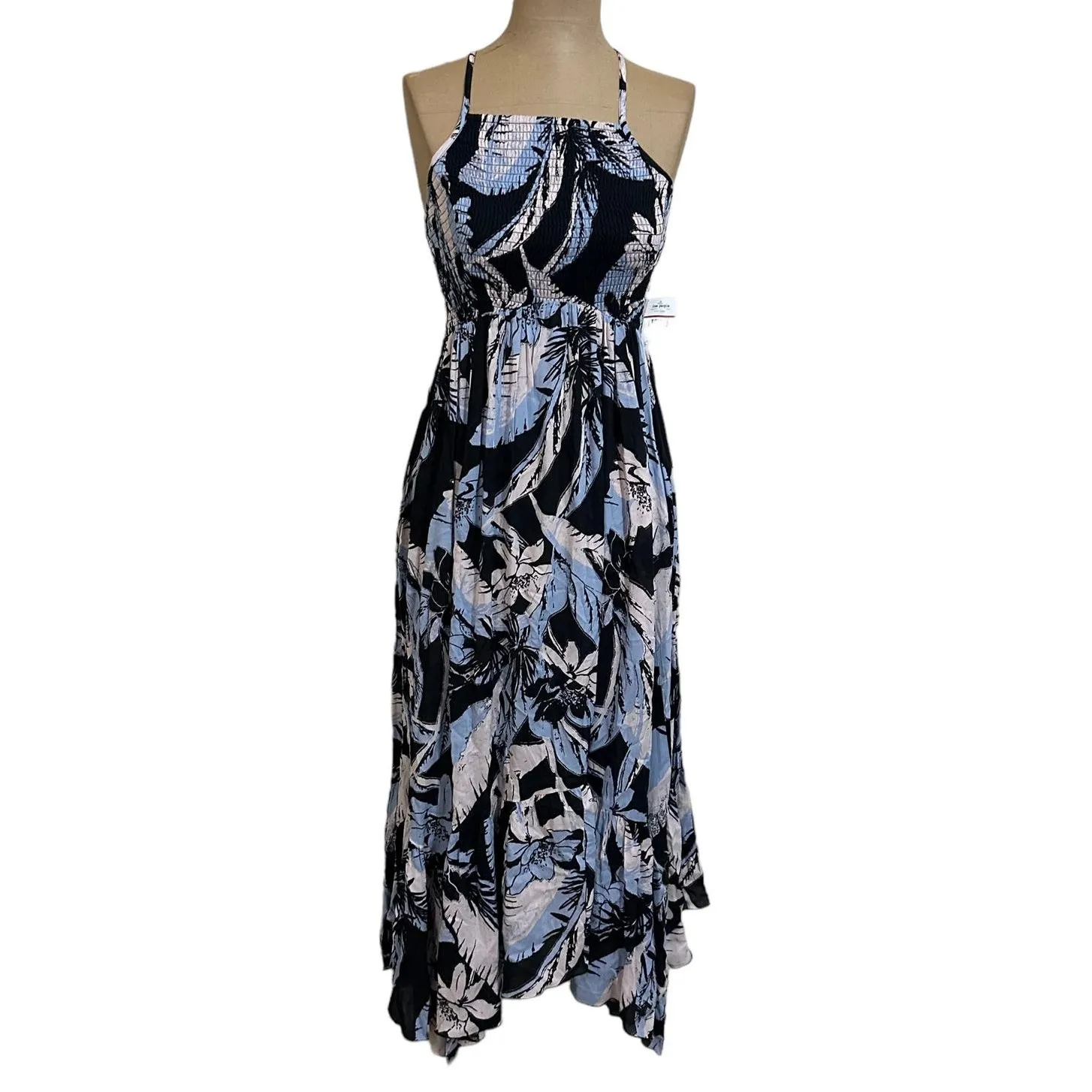Free People Maxi Dress Black Blue Tropical Floral Halter Neck Heat Wave New - Image 5