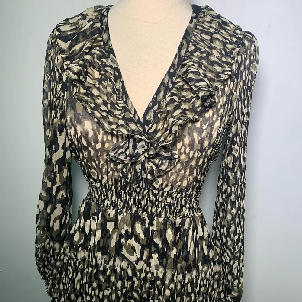 ZARA NWT Animal Print Long Sleeve Dress with ruffle skirt detail size S 8325/311 - Image 9