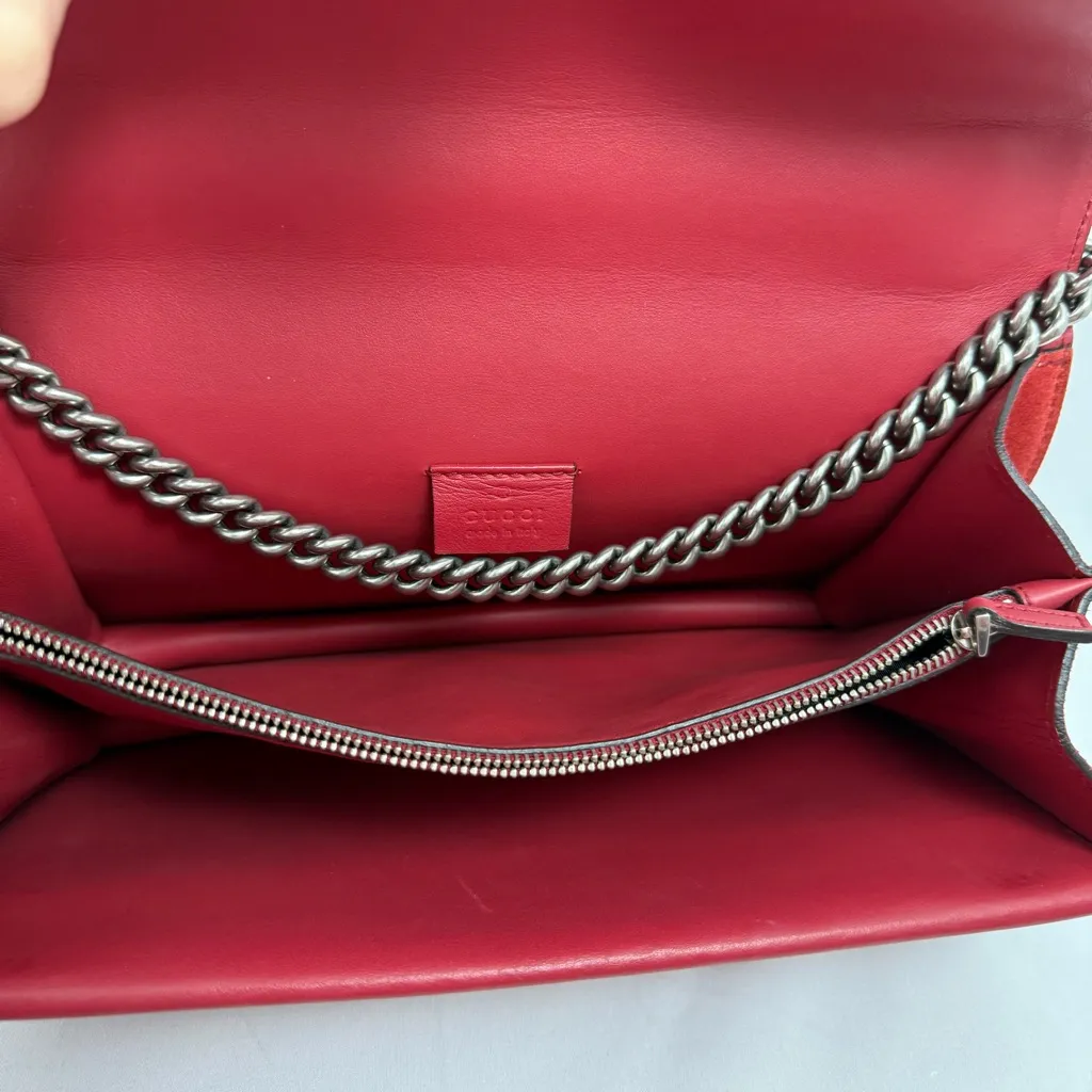 Gucci Suede Vitello Velvet Small Dionysus‎ Shoulder Bag Vulcanic Red - Image 9