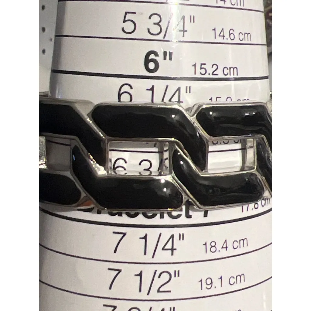 Chunky Silver Tone Black Enamel Chain Link Bangle Bracelet Clamper Hinged 6.5" - Image 4