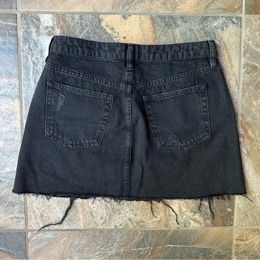 We The Free Black Button Fly Mini Skirt Jean Skirt Size 27 Distressed - Image 6