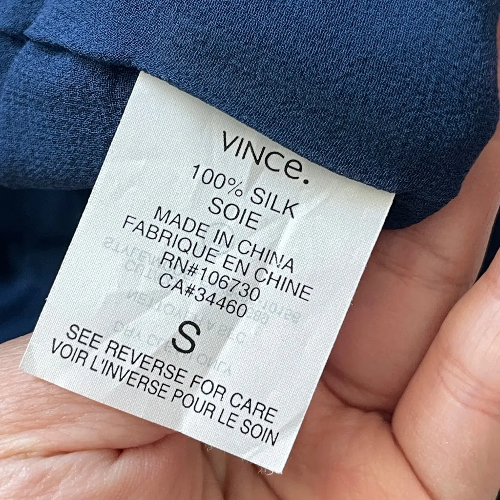 Vince Silk Blouse pleated sheer 3/4 sleeve womens Blue (small) contemporary work - Image 5