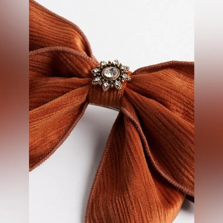 Torrid Fall Autumn Brown Bow Barrette & Gold Hammered Hair Pin Accessory Set - Image 11