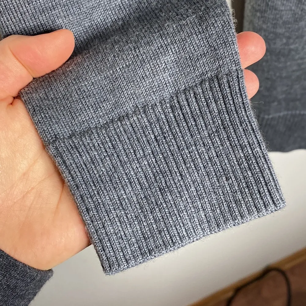 Talbots grey merino wool longline cardigan with velour front tie size Sp - Image 99