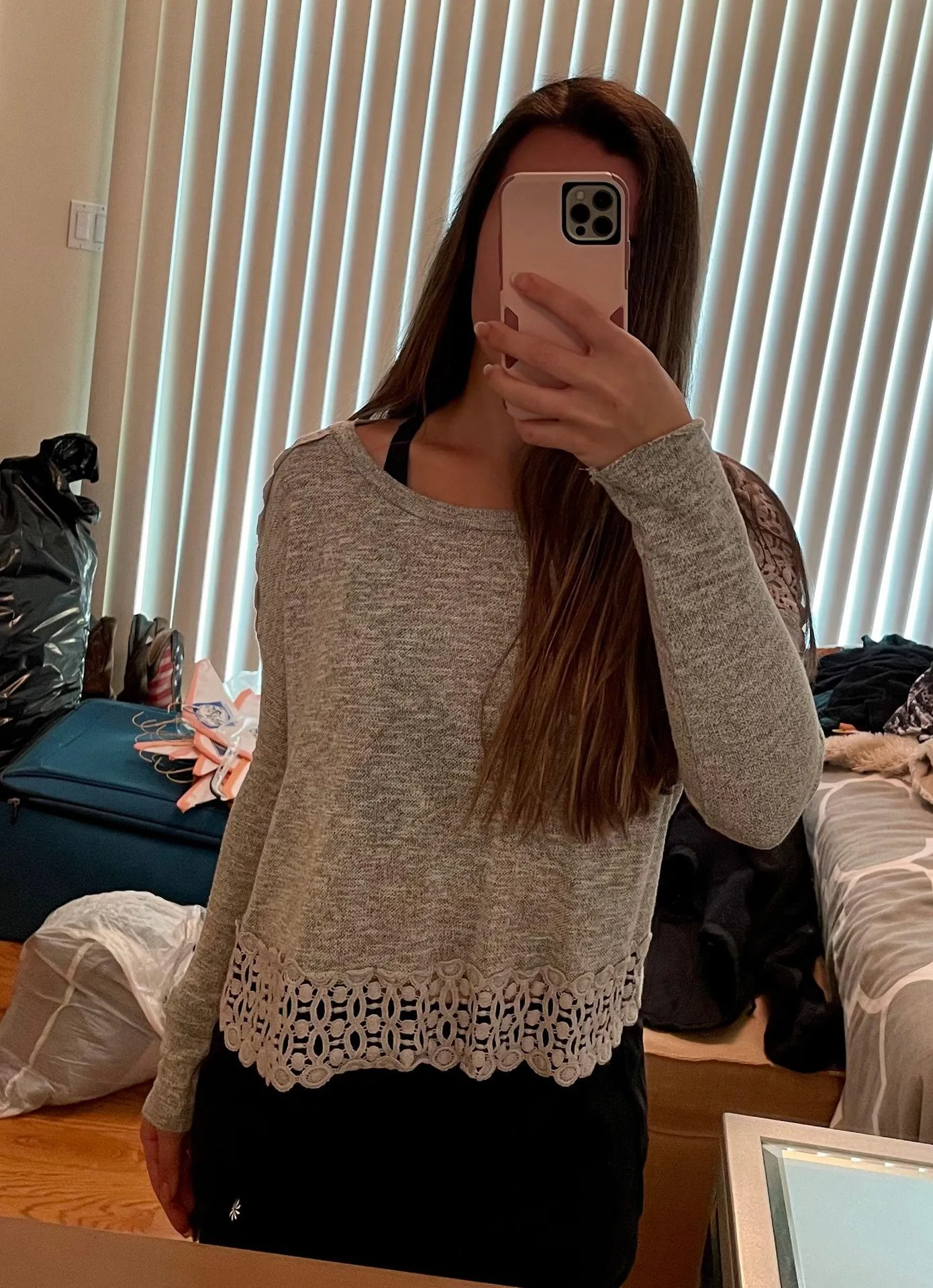 Lovely 153 Lacey Gray Crop Top - Image 3