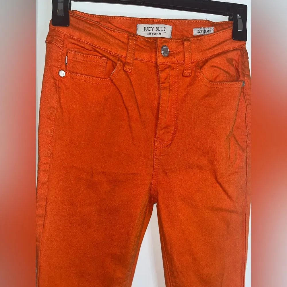 Judy Blue Orange Stretch Super Flare Bellbottom Jeans Sz 1/25 Women's Bohemian - Image 9
