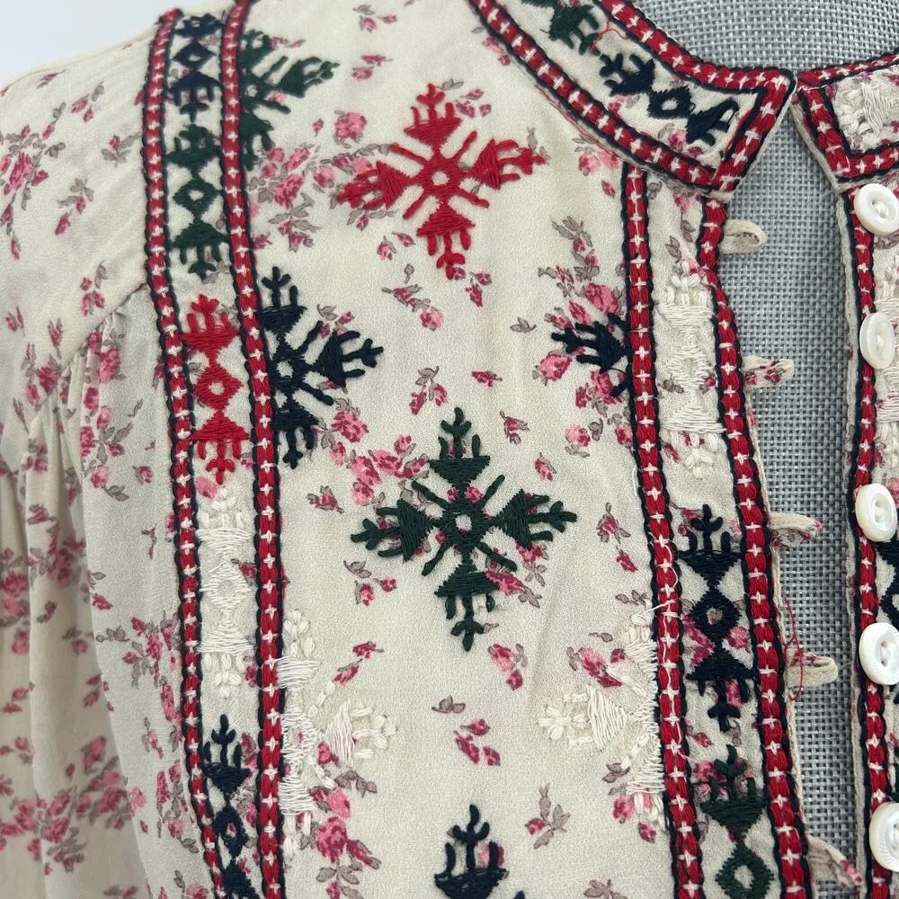 Isabel Marant Étoile Ivayo Tuxedo Floral Patterned Blouse Embroidered Tassel - Image 6