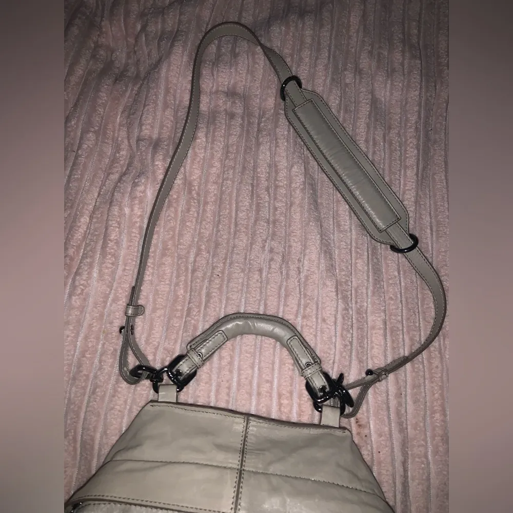 Beige Leather Satchel Bag kooba crossbody fall casual logo designer boho $300 - Image 8