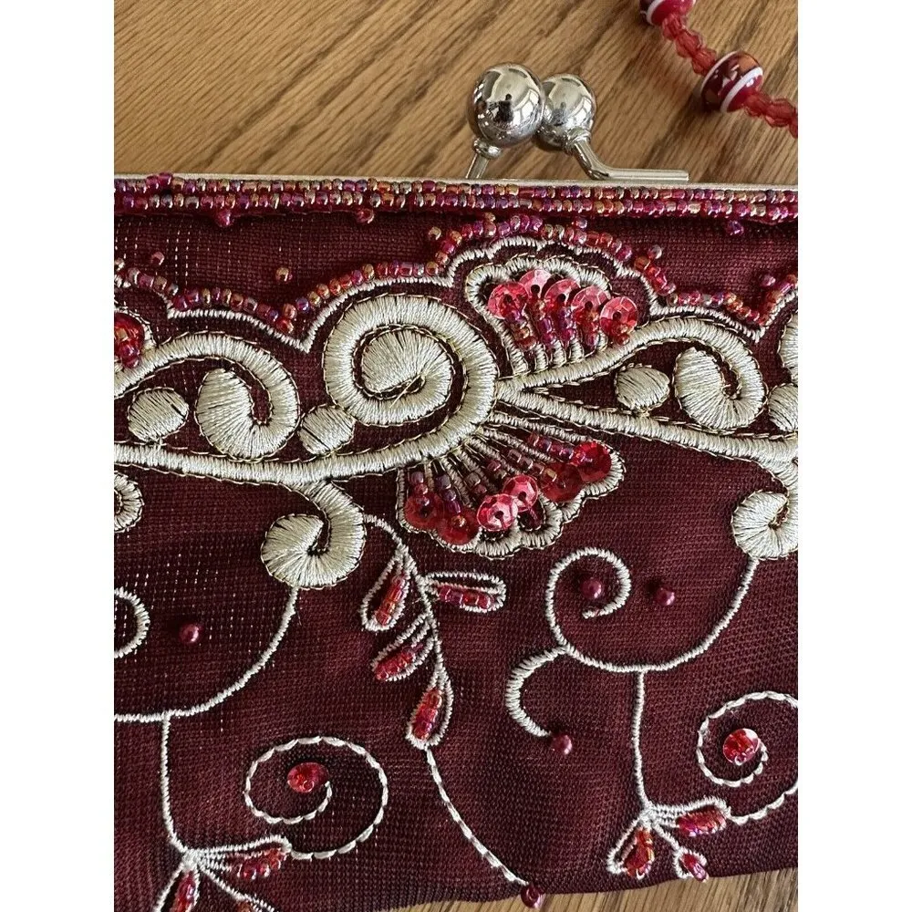 Retro Elegant Evening Bag Purse Clutch Beaded Natural Stones Seed Beads 90s Boho - Image 5