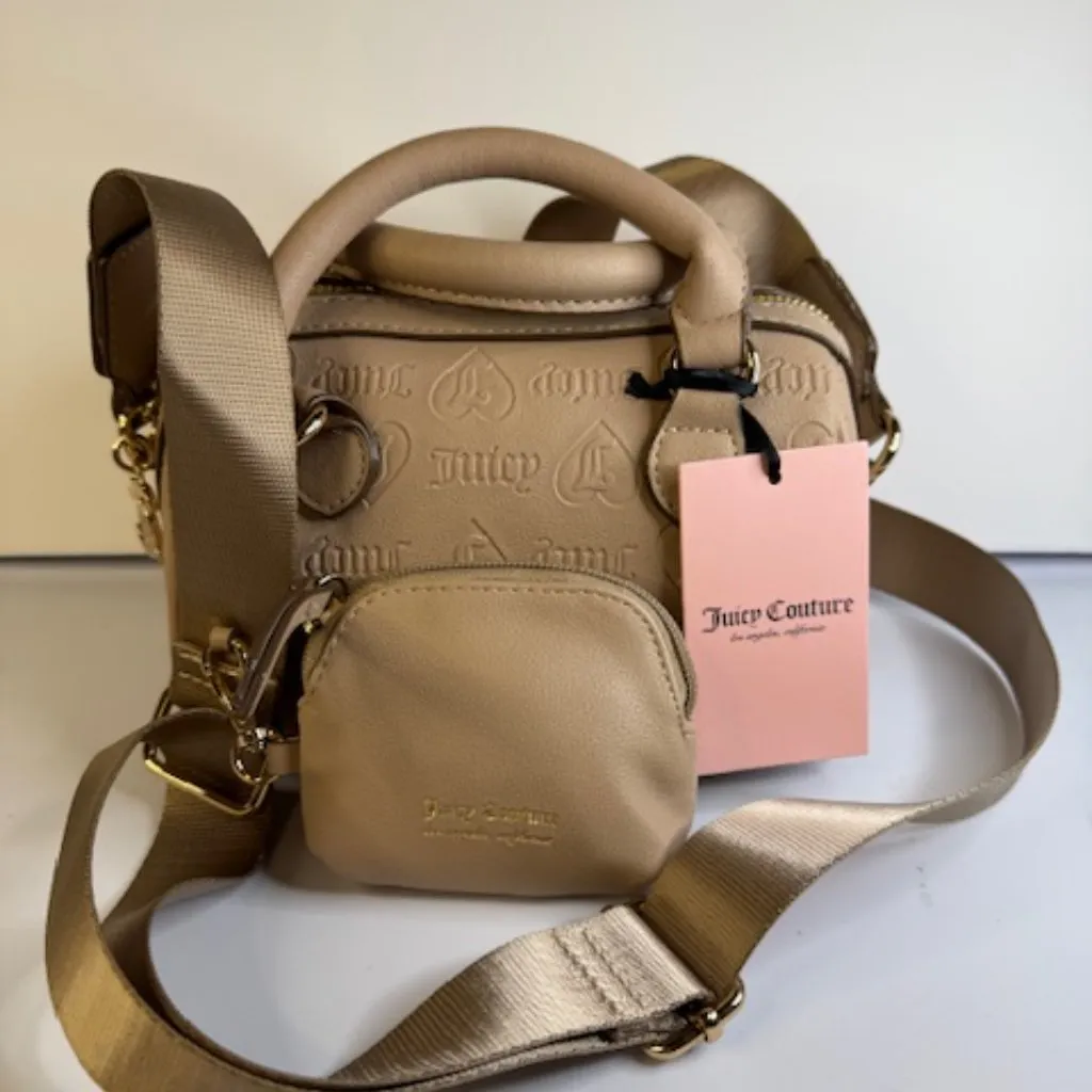 Juicy Couture Semi Charmed Satchel Cafe Beige Embossed Crossbody Coin Pouch NWT - Image 3