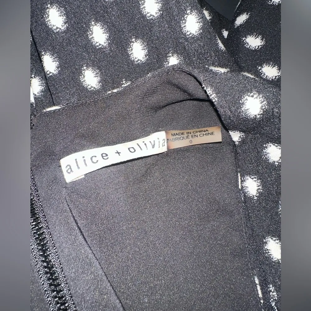 Alice + Olivia Tanner Polkadot Mini Dress Black V-neck Women Size 0 Fit & Flare - Image 5