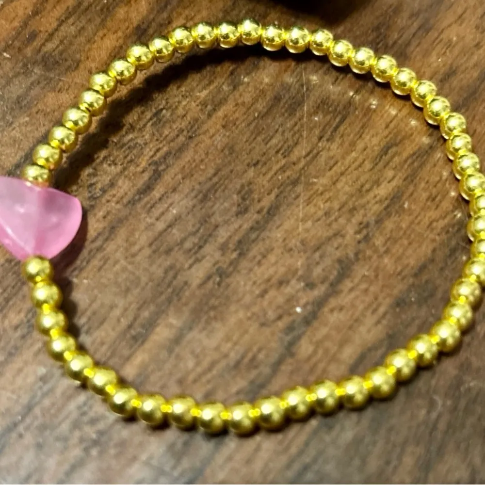 Gold Beaded Bracelet with Pink Heart Charm - Image 2