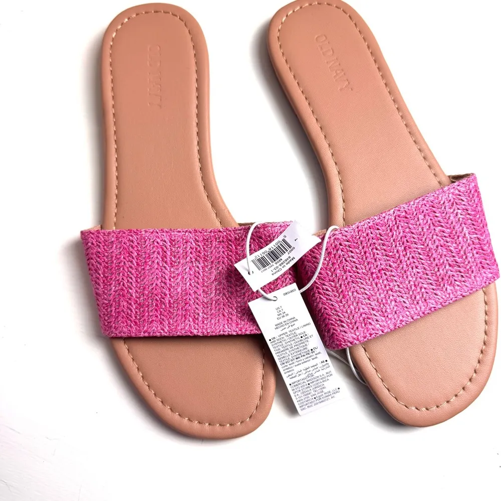 Old Navy Women's Low Heel Slide Sandals Rafia Crafted Polarized Pink Sz 7 NWT - Image 4