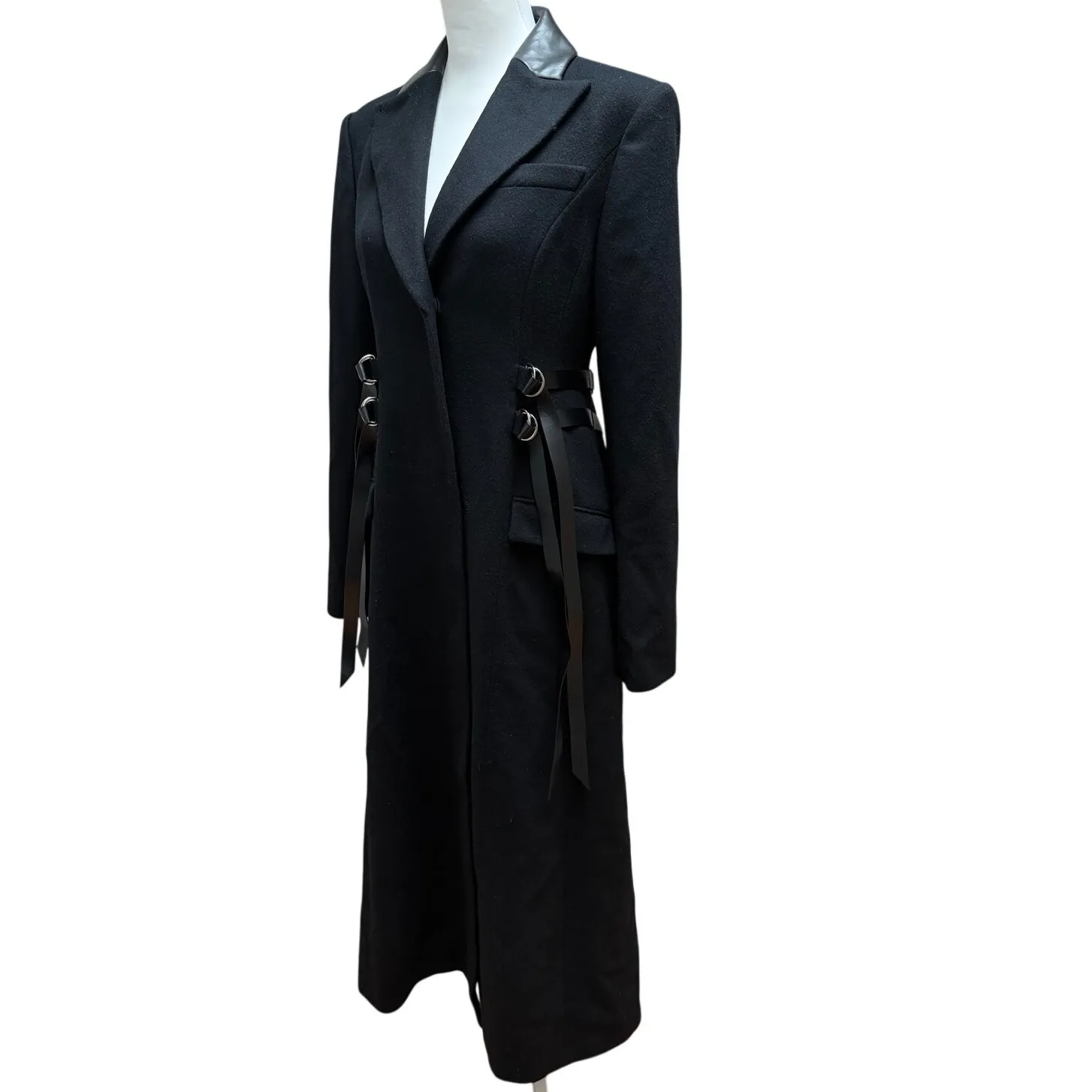 NEW ADEAM Trench Coat Full Length Wool Women’s 4 Black Harness Luxury Minimalist - Image 3