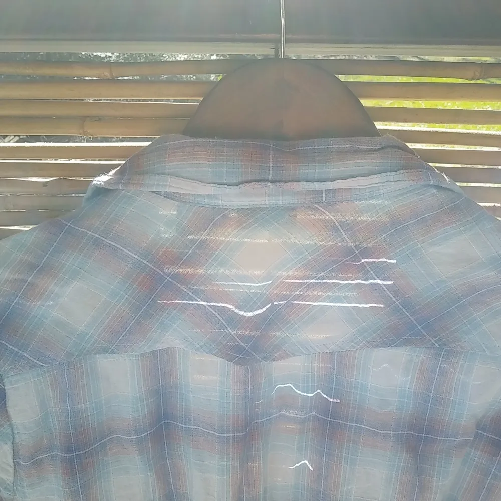 Vanity M Blue Tan Plaid Embellished Top Size M - Image 2