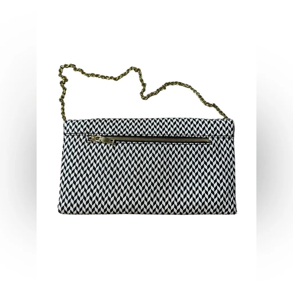 J Crew Black White Woven‎ Envelope Clutch Gold Chain - Image 2