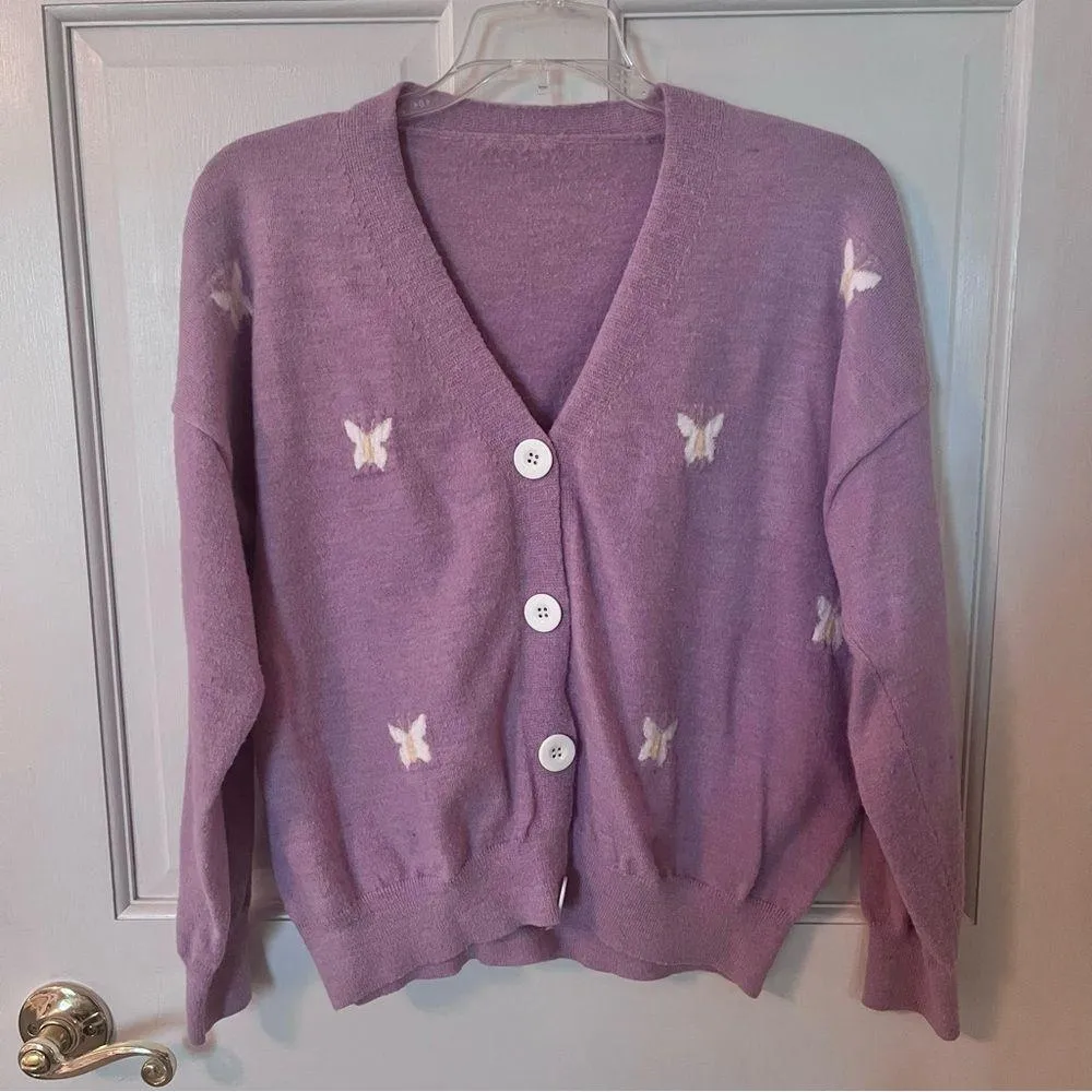 ROMWE Purple Butterfly Cardigan Sweater - Image 2