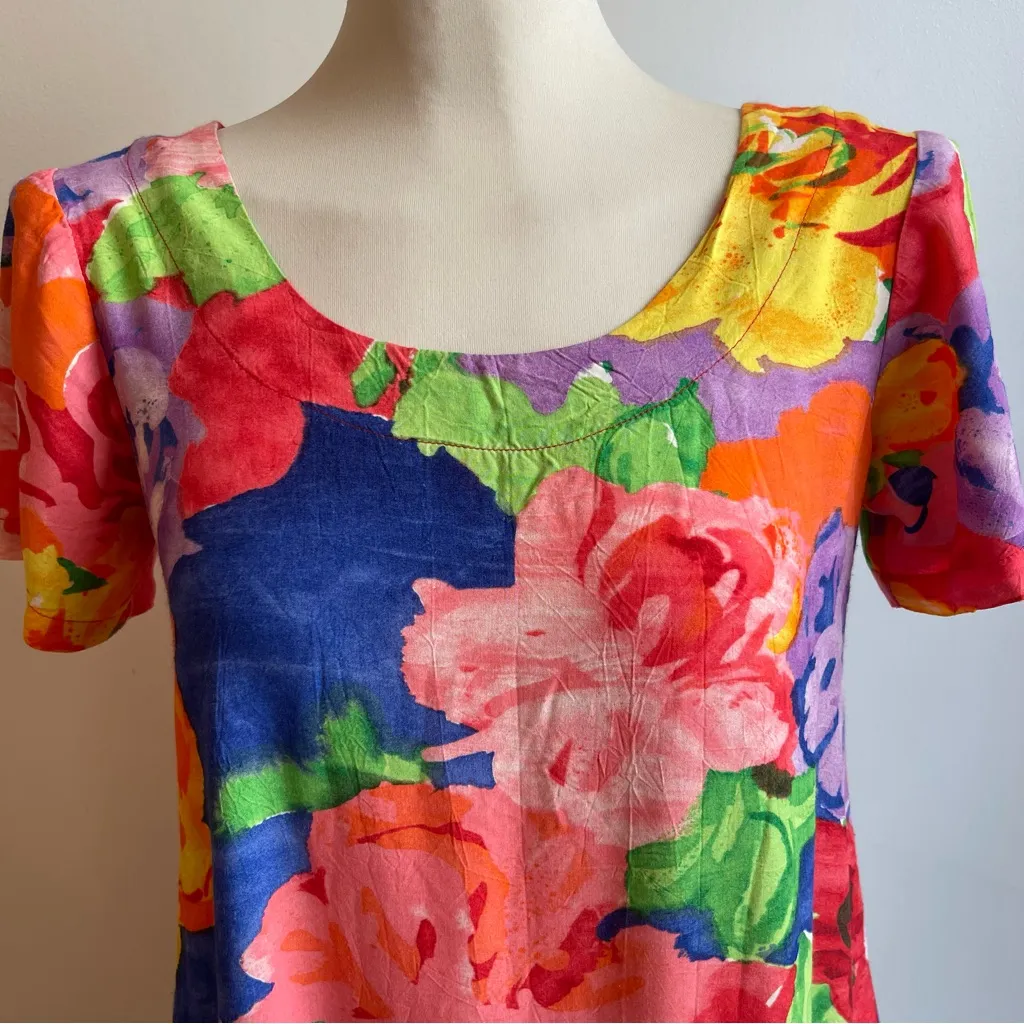Jams World Rose Fusion Hattie Dress Hawaiian Floral Tiered Summer Vacation XS - Image 2