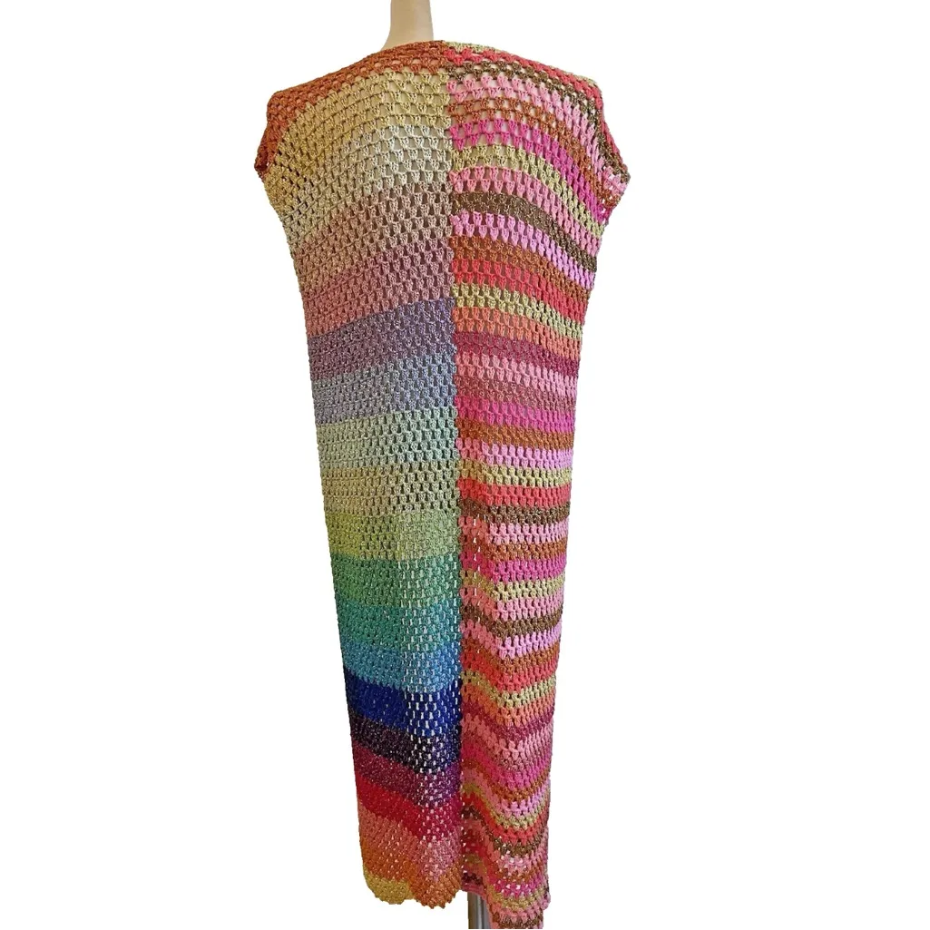 ROSE CARMINE Hand Crochet Maxi Cardigan Rainbow Stripe Metallic One Size Size undefined - Image 7