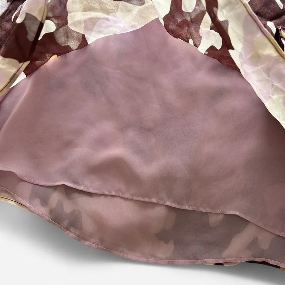 Massimo Dutti Abstract Camo Print romantic feminine keyhole blouse size 4 - Image 7