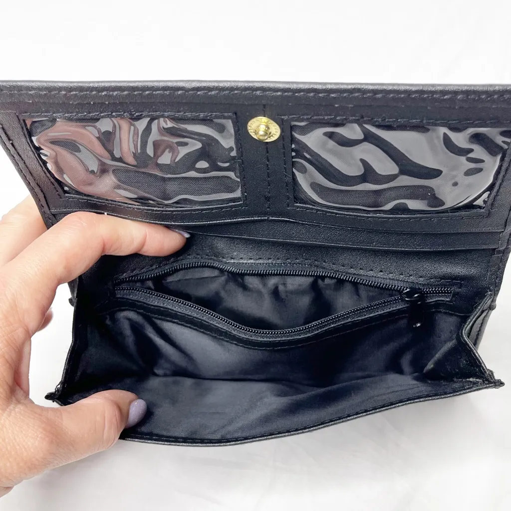 NEW Three Stars Black Nylon Flap Wallet Billfold Snap Closure Credit Card - Image 5